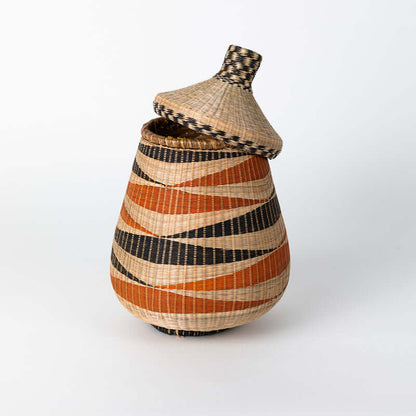 Teardrop Basket, artisan women-made handwoven basket with lid