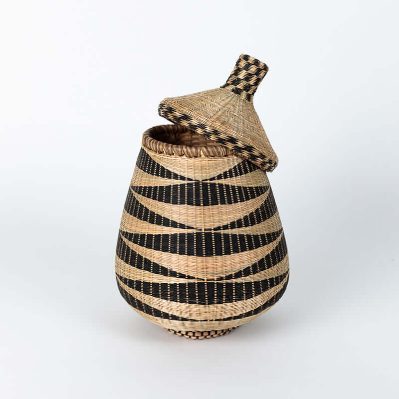 Teardrop Basket, artisan women-made handwoven basket with lid