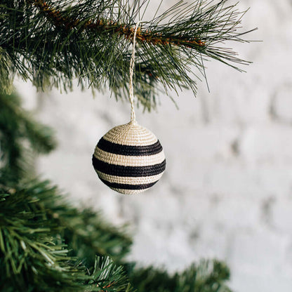 Striped Woven Ball Ornament - Black | Christmas Tree Décor, Artisan-made 