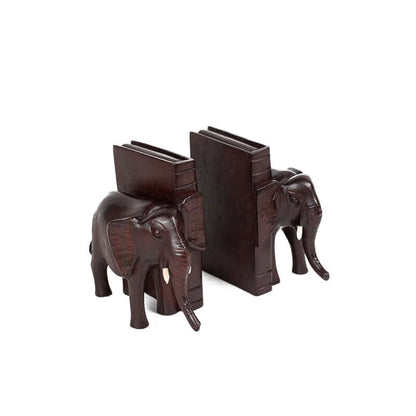 Hand Carved Elephant Bookends | Artisan-made Wooden Bookends