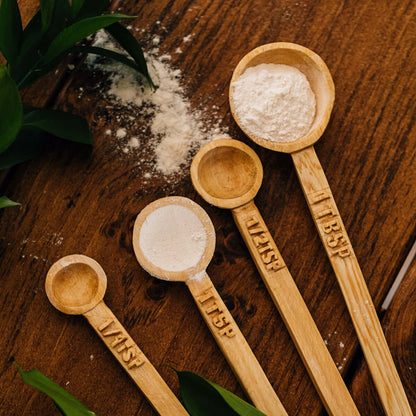 Hand Carved Wooden Long Handle Measuring Spoon Set | Artisan-made 