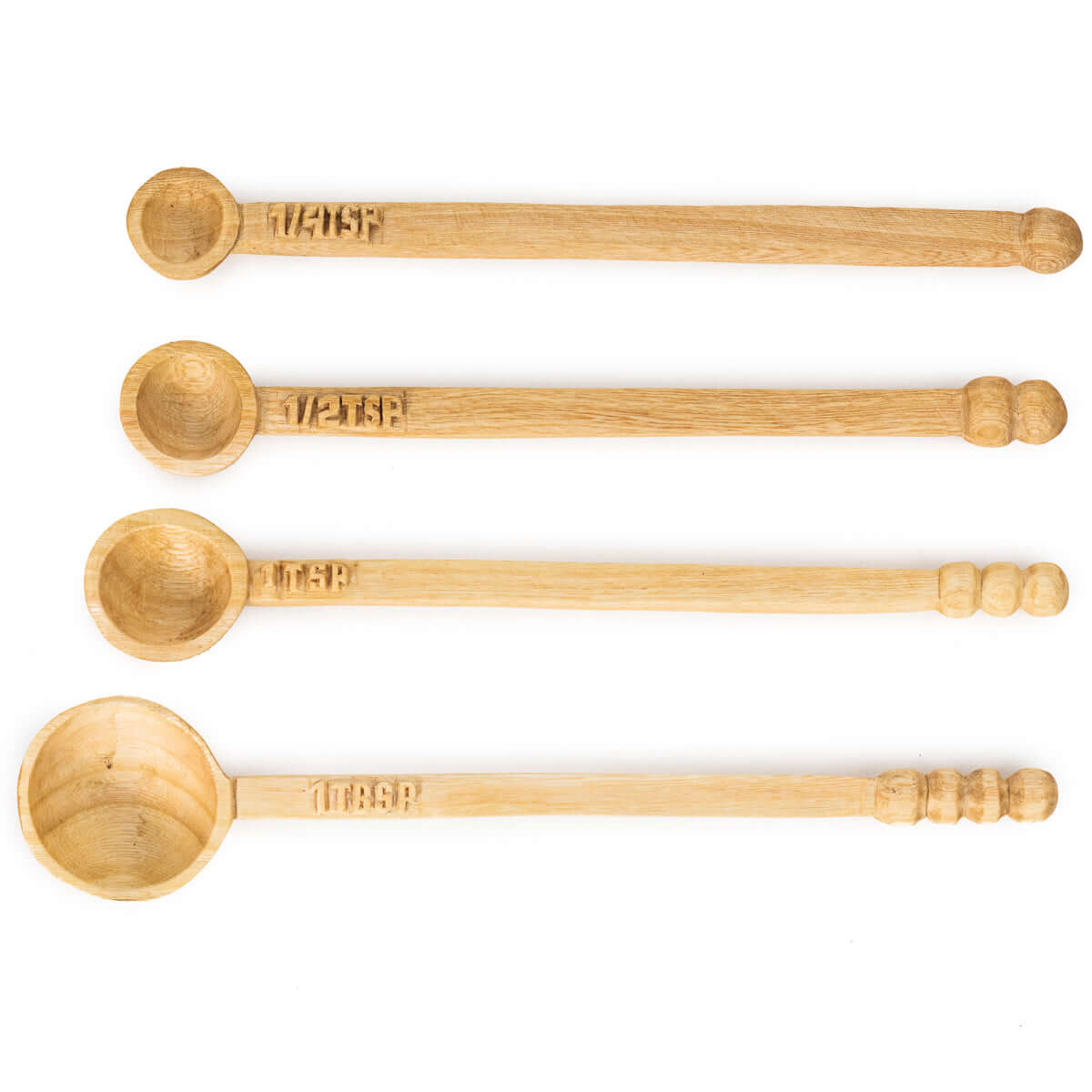 Hand Carved Wooden Long Handle Measuring Spoon Set | Artisan-made 