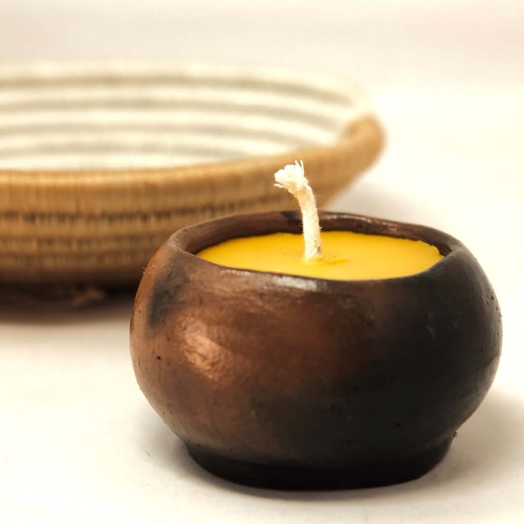 Clay Pinch Pot Candle, Natural Rwandan Beeswax Candle