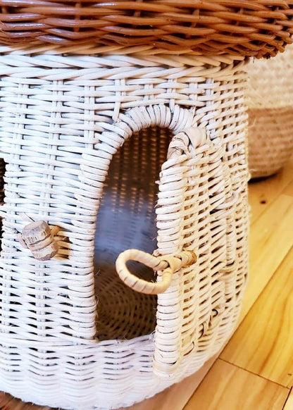 Artisan-made Natural Rattan Nut-Hut Storage Basket with lid for Kids