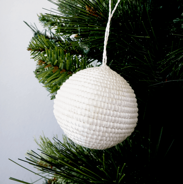 Striped Woven Ball Ornament - White | Christmas Tree Décor, Artisan-made 