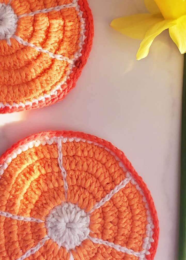 Orange – Fruit Crochet Coaster – Handmade – Set of 2 or 4