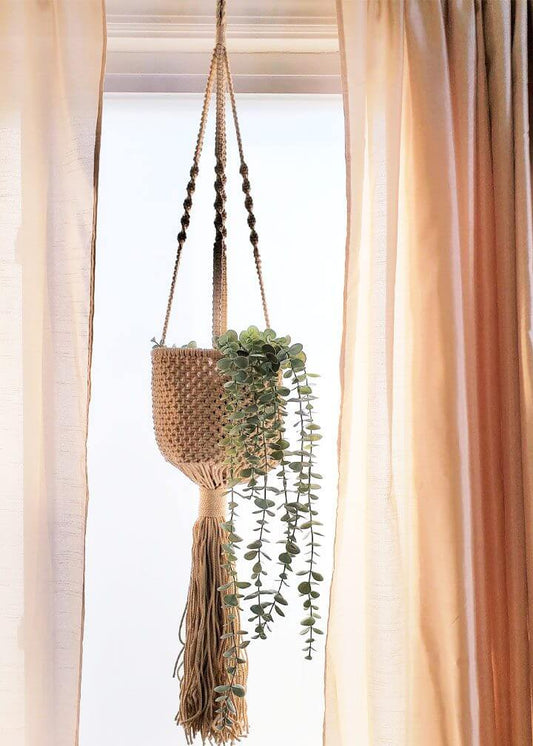 Handmade Macrame Plant Hanging Basket – Boho Plant Hanger – Natural Off-White