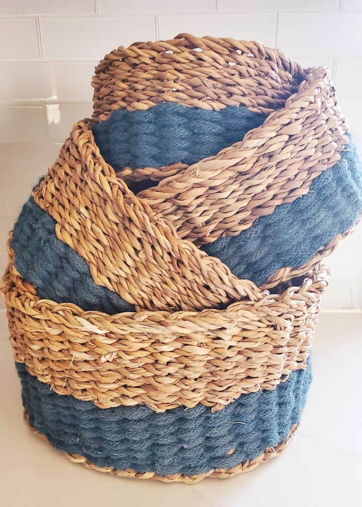Artisan Seagrass and Jute Fruit Basket - Set of 4 | stackable baskets