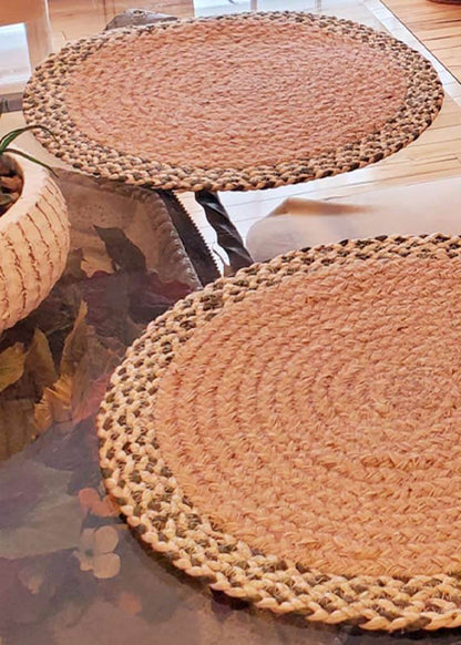 Hand Braided Jute Table Mat- Round-Natural & Green | Artisan Placemats