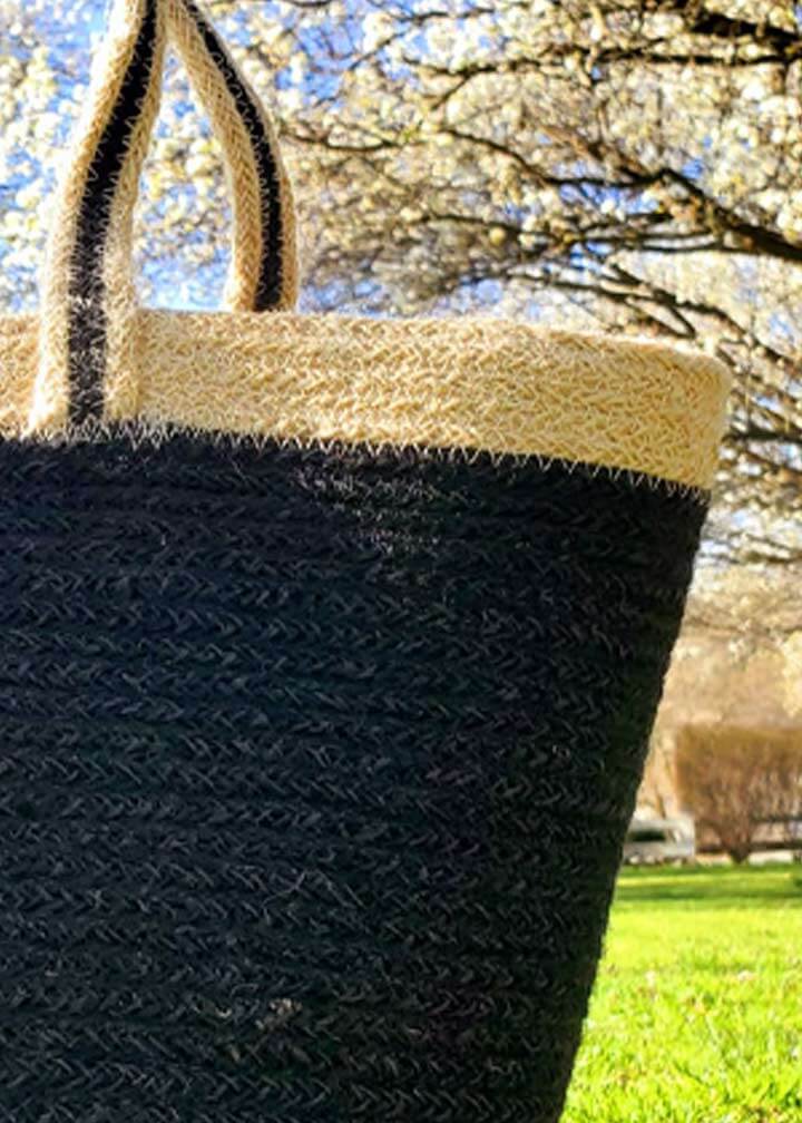 Artisan Jute Tote in Black with White Top | French Market Bag, Beach Bag