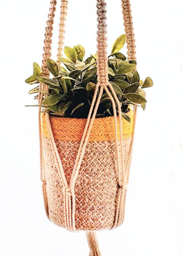 Handmade Macrame Plant Hanger Set with Hand-Braided Jute Plant Basket – Yellow