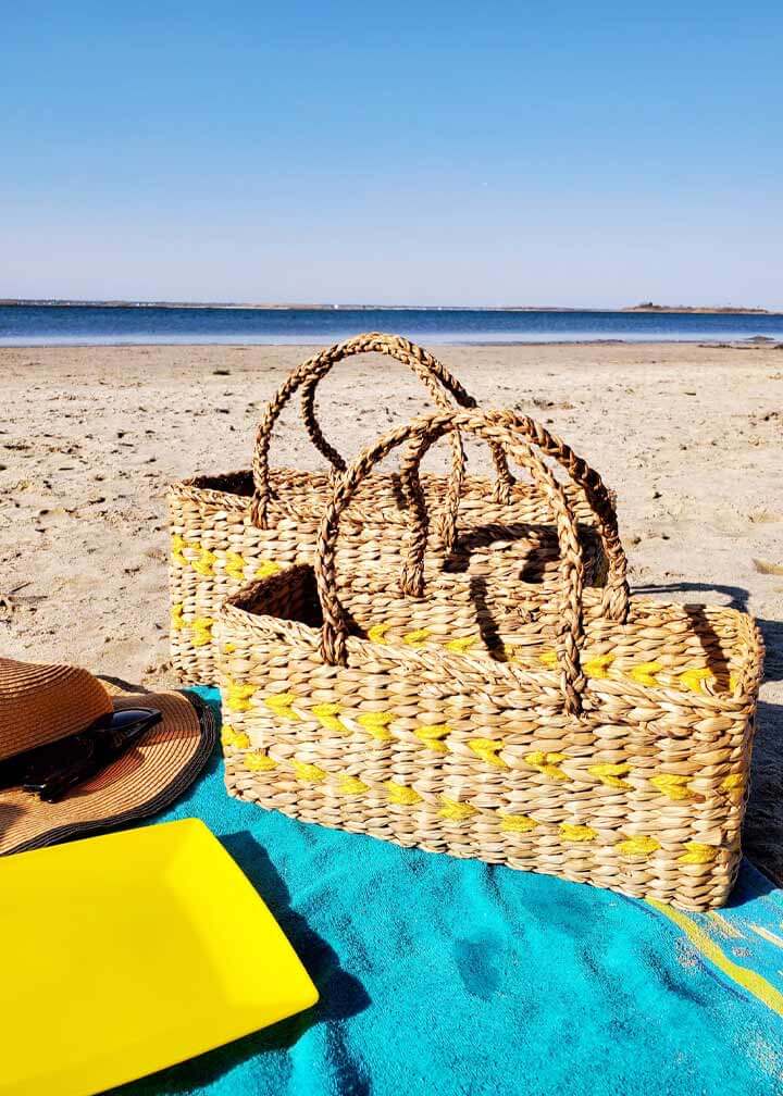 Artisan-made Seagrass French Market Bag | Beach Basket with Handle