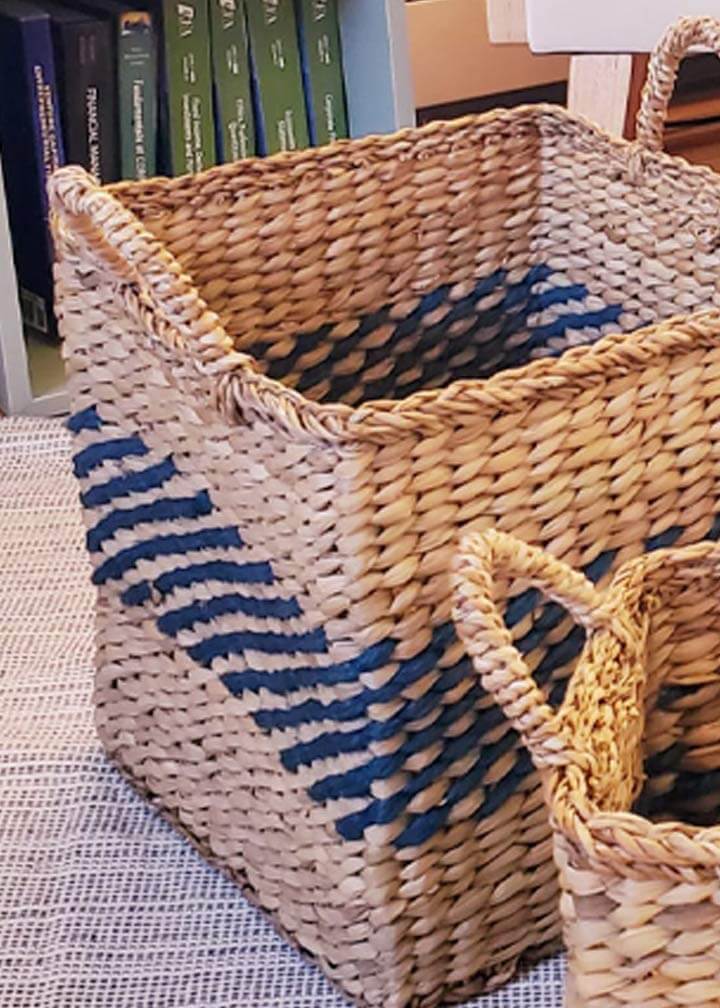 Seagrass Storage Basket with Blue Jute Rope | Artisan Storage Basket