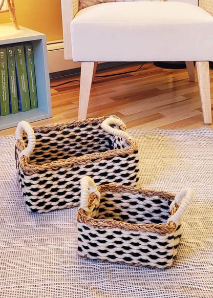 Storage basket with handles - black and white