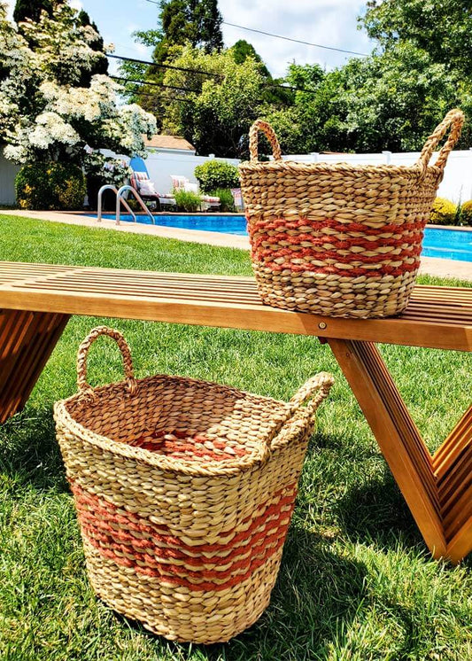 Seagrass Orange Storage Basket with Handles | Artisanal handwoven bask…