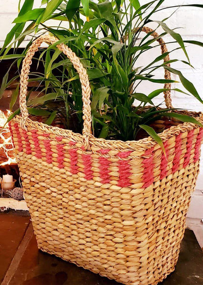 Seagrass Orange Storage Basket with Handles | Artisanal handwoven bask…